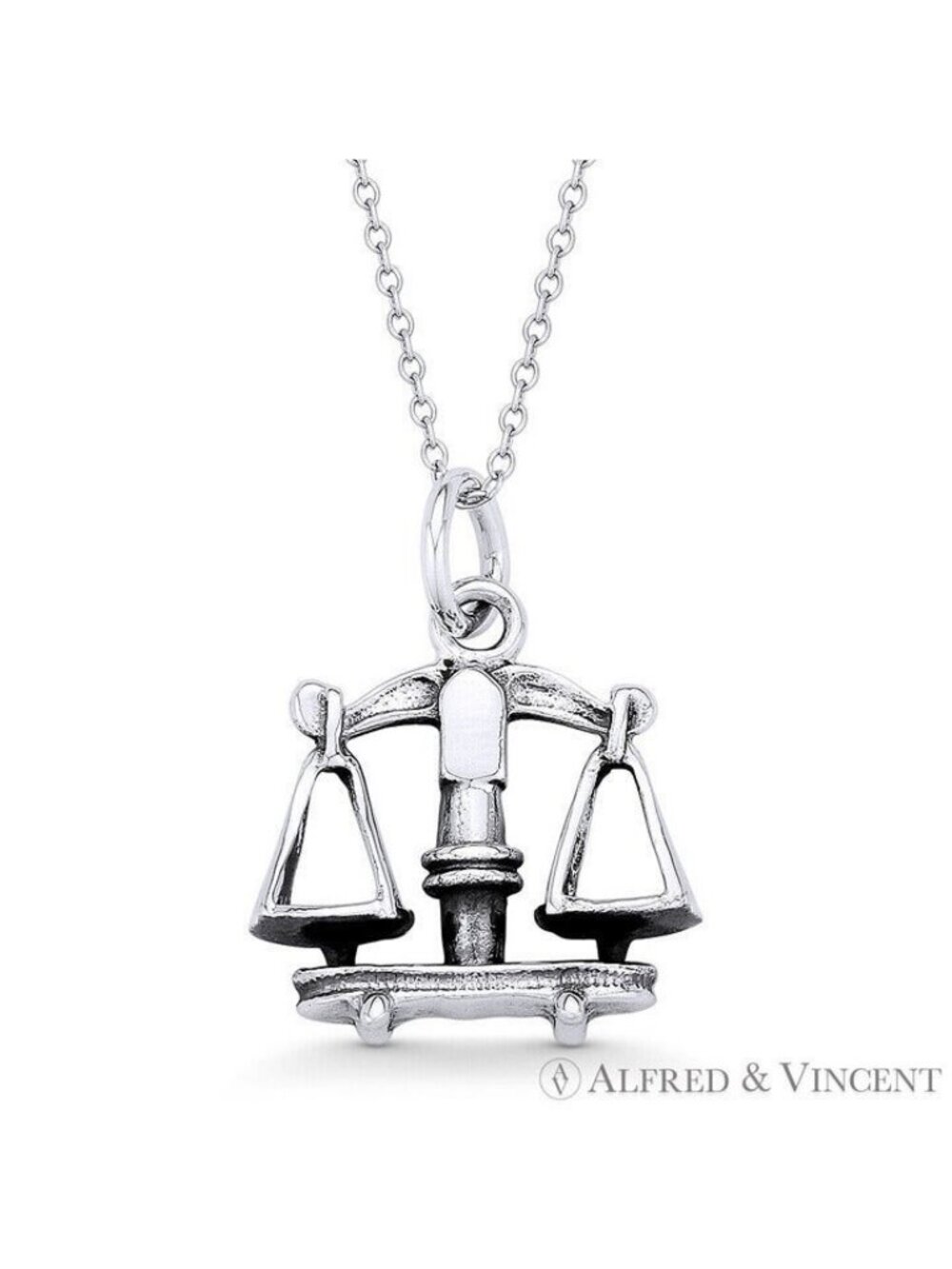 Libra Zodiac Sign Astrology Pendant in Oxidized .925 Sterling Silver